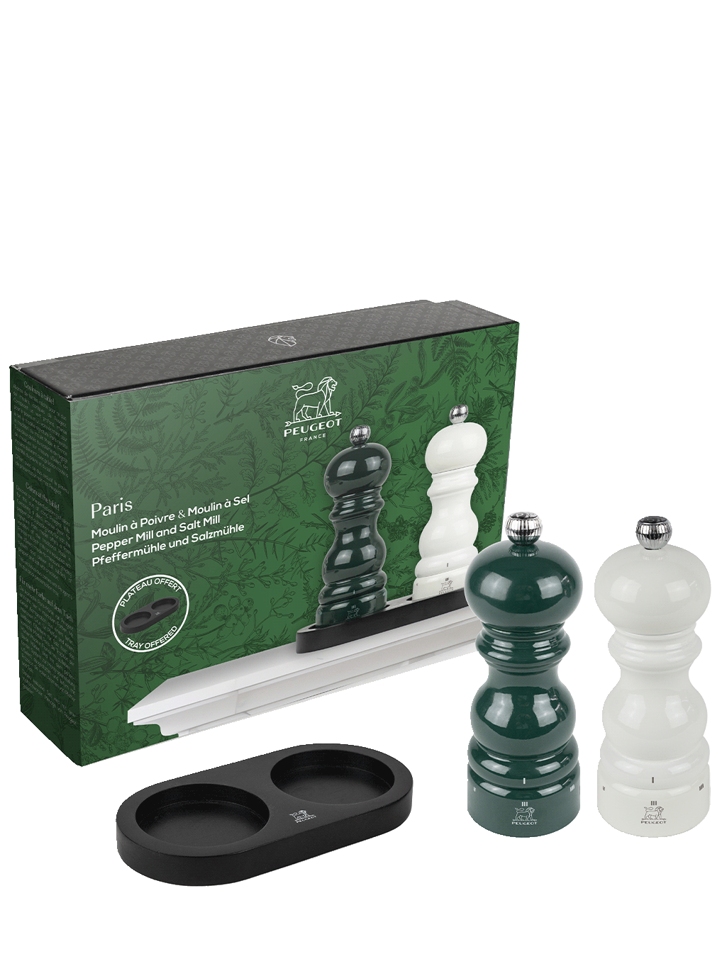 Peugeot Parisrama u'Select Salt & Pepper Mills Duo Gift Set, 15cm + Matt Black Bamboo Tray