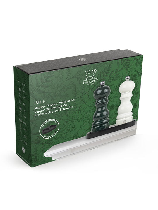 Peugeot Parisrama u'Select Salt & Pepper Mills Duo Gift Set, 15cm + Matt Black Bamboo Tray