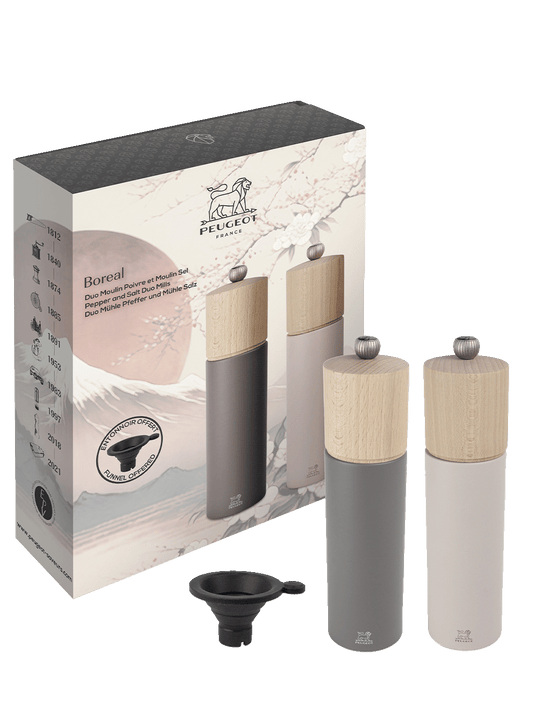 Peugeot Boreal Salt & Pepper Mills Duo Gift Set, 21cm + silicone funnel