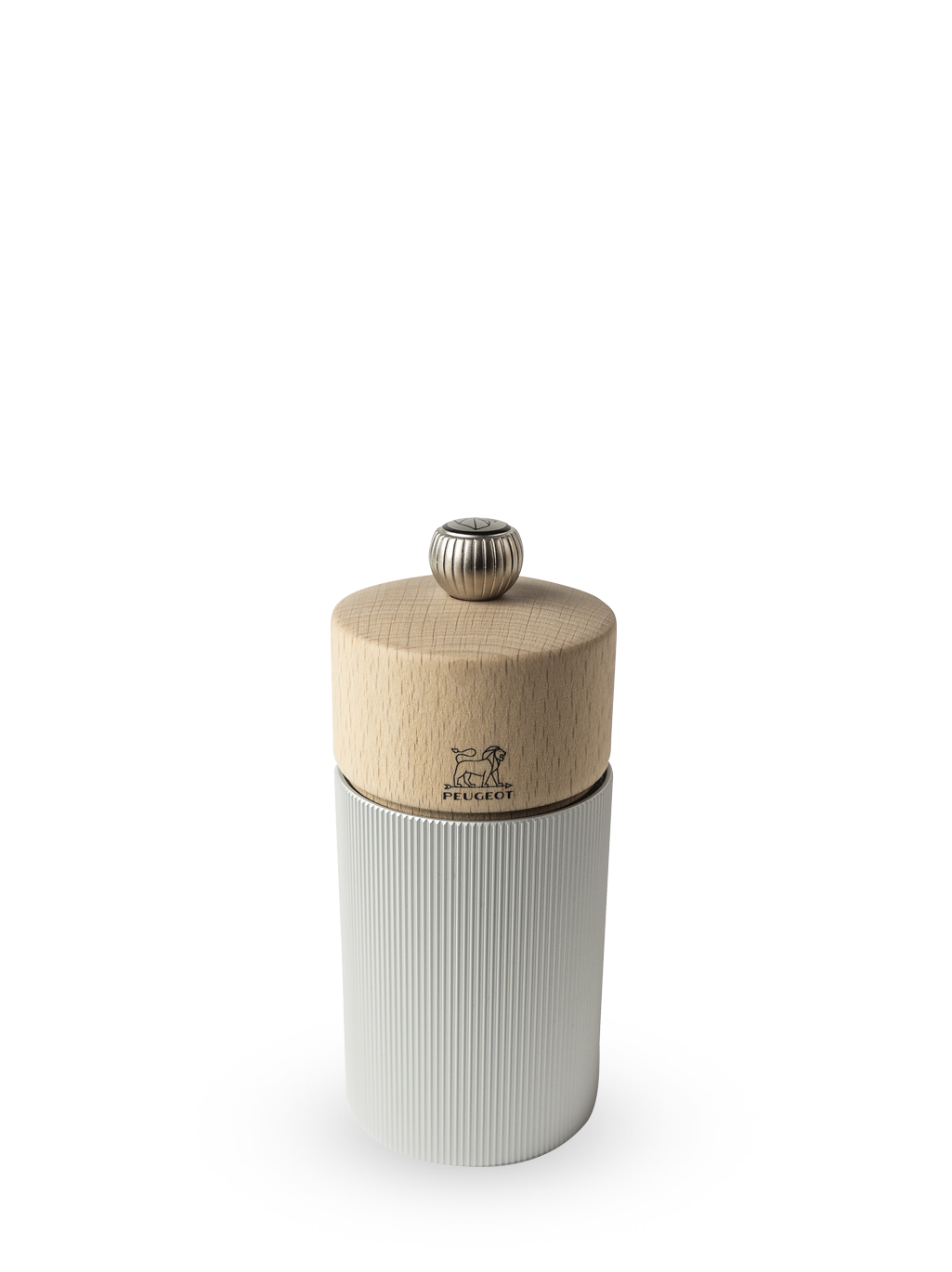 Peugeot Line Pepper Mill in Aluminium Finish & Natural Wood, 12 cm