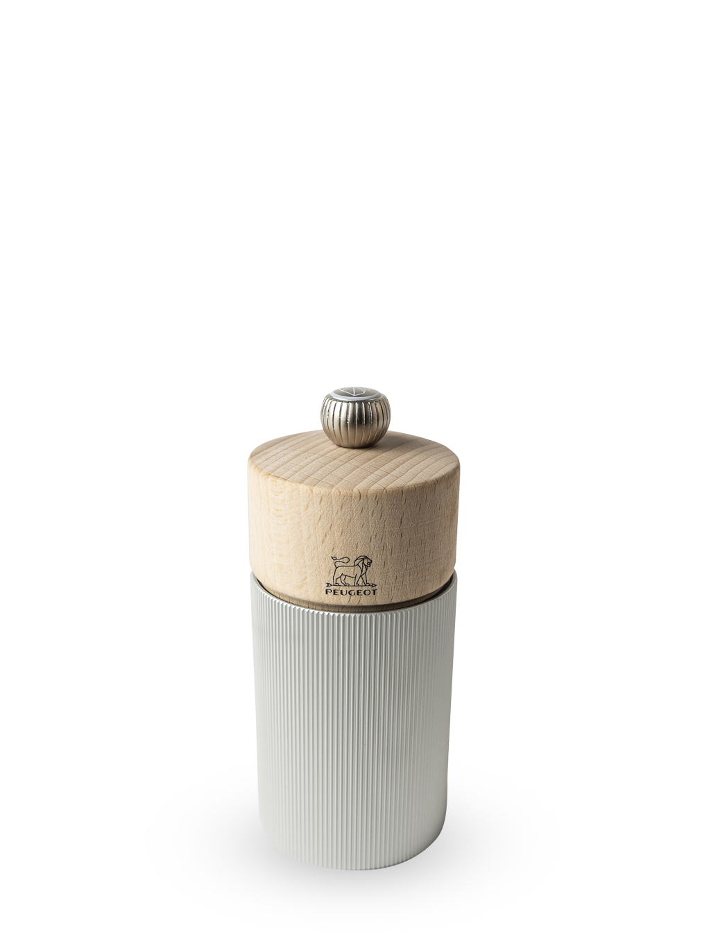 Peugeot Line Salt Mill in Aluminium Finish & Natural Wood, 12 cm
