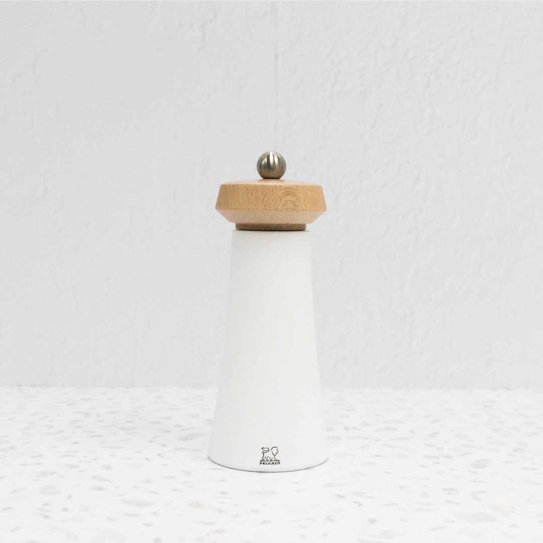 Peugeot Tokyo Opale Salt Mill in gloss white & natural wood, 16 cm
