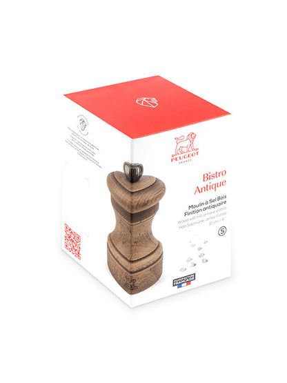 Peugeot Bistro Antique Salt Mill in Aged Wood, 10cm