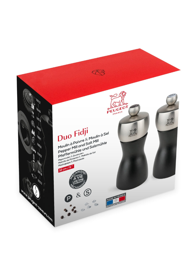 Peugeot Fidji Salt/Pepper Mill Duo in Matte Black Finish, 12 cm