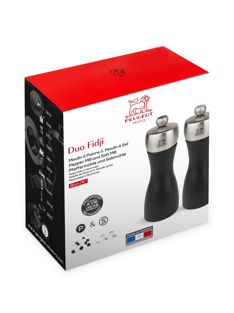 Peugeot Fidji Salt/Pepper Mill Duo in Matte Black, 15 cm