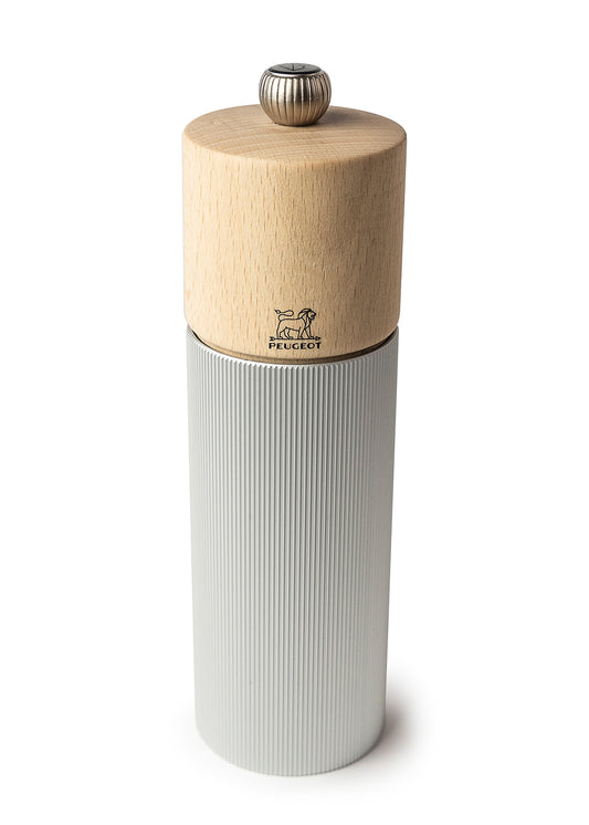 Peugeot Line Pepper Mill in Aluminium Finish & Natural Wood, 18 cm