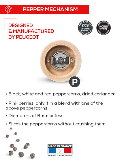 Peugeot Fidji Manual Pepper Mill in Matte Black wood and Stainless Steel, 20 cm
