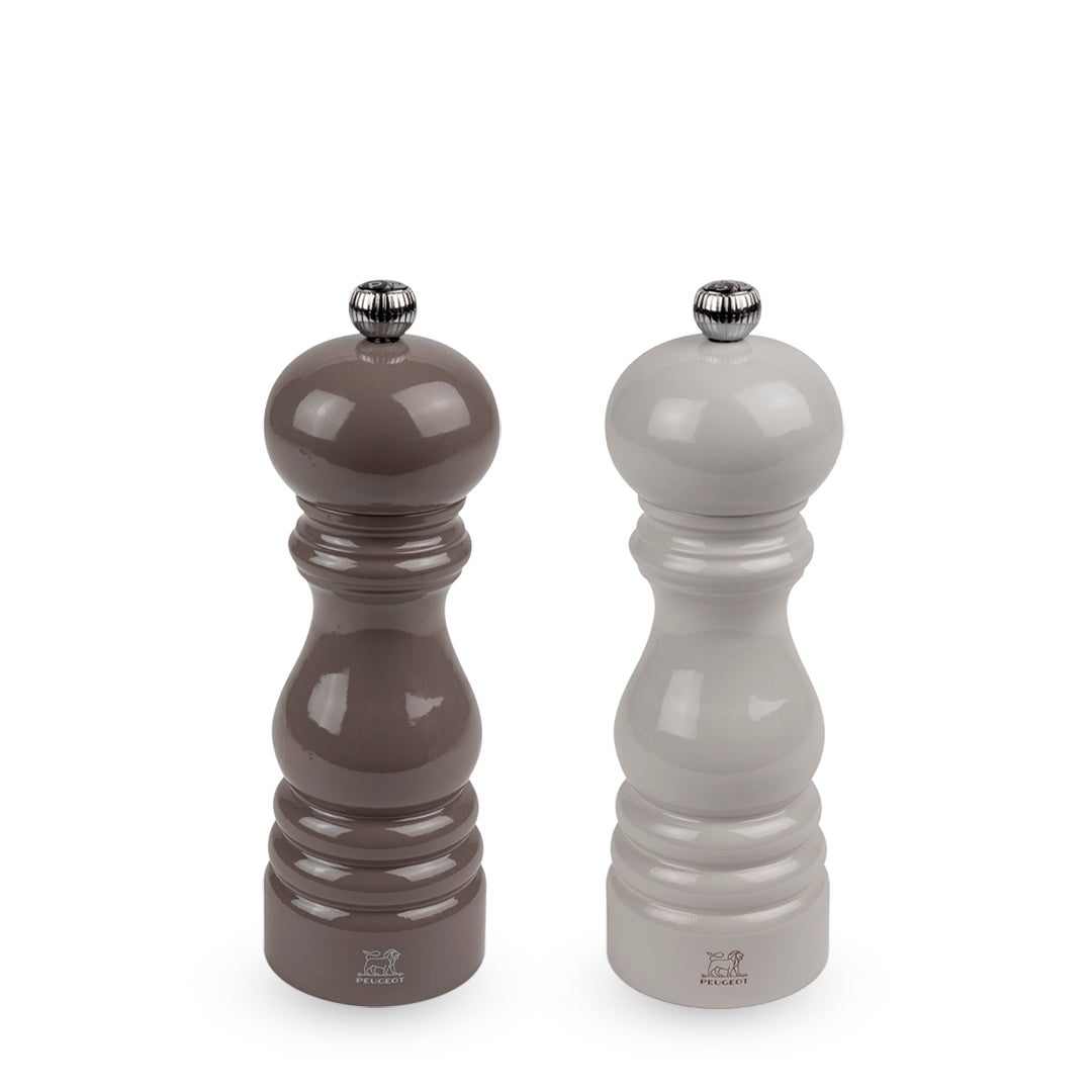 Peugeot Paris Salt/Pepper Manual Mill Duo in Smoked Grey & Pearl Grey, 18 cm