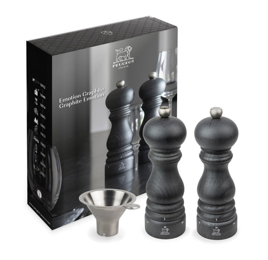 Peugeot Graphite Emotion Paris Salt/Pepper u'Select Mill Duo with Stainless Steel Spice Funnel