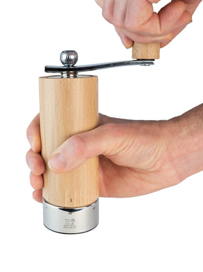 Peugeot Isen u'Select Pepper Mill with Crank Handle in natural wood, 18 cm