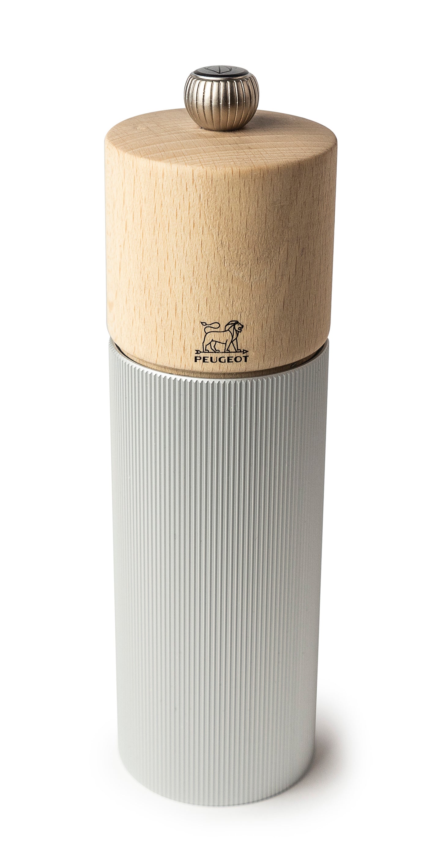 Peugeot Line Pepper Mill in aluminium finish & natural wood, 18 cm