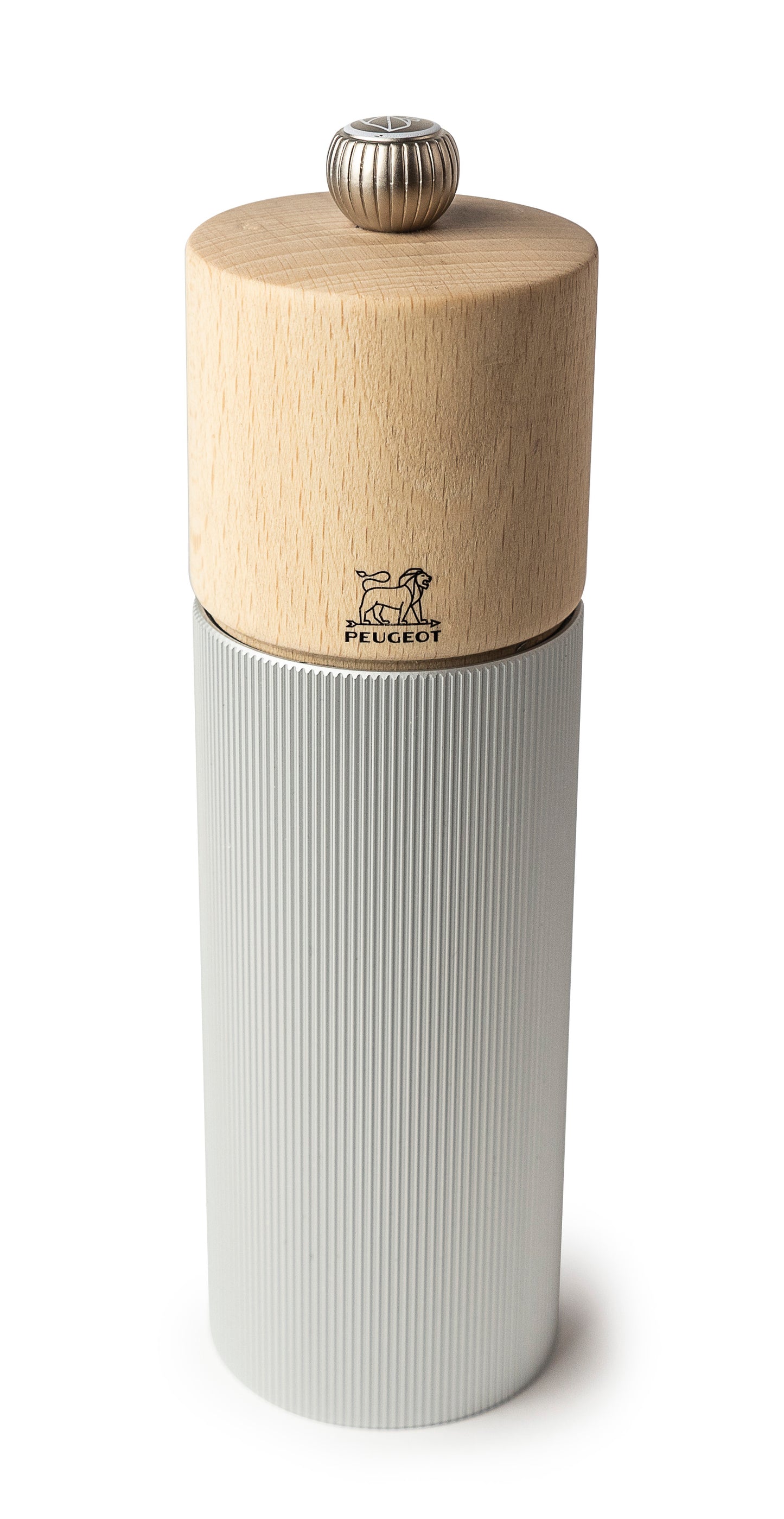 Peugeot Line Salt Mill in aluminium finish & natural wood, 18 cm