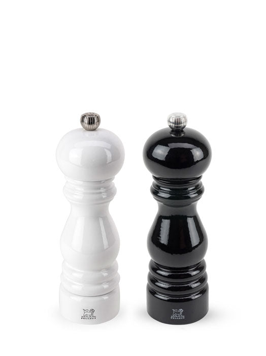 Peugeot Paris Salt/Pepper Manual Mill Duo in black and white gloss, 18 cm