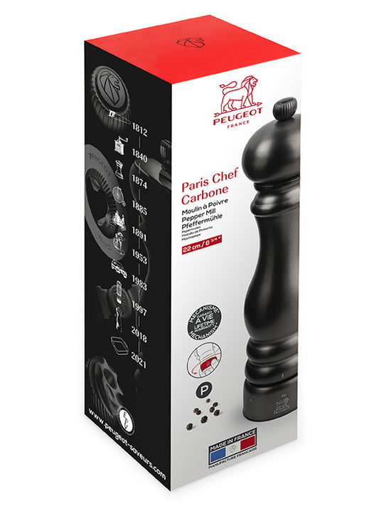 Peugeot Paris Chef u'Select Pepper Mill in carbon finish stainless steel, 22 cm