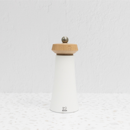 Peugeot Tokyo Opale Salt Mill in gloss white & natural wood, 16 cm